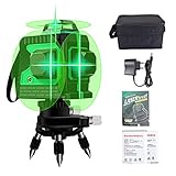 3 X 360° Kreuzlinienlaser Grün, Laser Wasserwaagen 25M, 3D 12 Linienlaser Professionel Grün Laserpegel, IP54 Wasserdicht Selbstnivellierende Vertikale und Horizontale Linie, inklusive 2pcs B