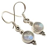 SilverStarJewel Echte 7 x 7 mm Regenbogen Mondstein Ohrringe 3 cm 2,6 Gramm massives Sterling Silb