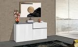 Dmora Modernes Sideboard mit 4 Türen und 1 Schublade, Made in Italy, Küchen-Sideboard, Wohnzimmer-Design-Buffet, 160x40h80 cm, Weiß glänzend und Schieferg