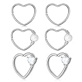 Longita Herz Form Ringe Daith Rook Snug Tragus Piercing Ohrring Schmuck Chirurgenstahl 16G Cartilage Knorpel Ohr Ring 6 Stück