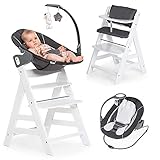 Hauck Alpha Plus Weiß Newborn Set Deluxe - Baby Holz Hochstuhl ab Geburt mit Liegefunktion - inkl. Aufsatz für Neugeborene & Sitzpolster - mitwachsend, verstellb