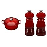 Le Creuset Signature Gusseisen-Bräter mit Deckel, Ø 24 cm, Rund, Für alle Herdarten und Induktion geeignet + Le Creuset Kleines Mühlenset, Salz- und Pfeffermühle, ABS