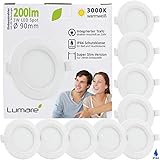 Lumare LED Einbaustrahler 3W 230V IP44 Ultra flach 9er Set Wohnzimmer, Badezimmer Einbauleuchten weiss, 68mm EinbauØ, 29mm Einbautiefe Mini Slim Decken Spot warmweiß