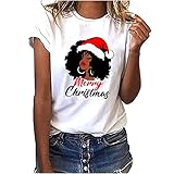 RKaixuni Weihnachtsshirt Damen Kawaii Weihnachts TShirt Kurzarm Tops Teenager Mädchen Sweatshirt Crop Tops Weißes Vintage Weihnachtspullover Santa Druck Sommer Shirts Merry C