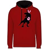 Shirtracer Ostern - Dinosaurier Hase - rosa - XXL - Rot/Schwarz - Ostereier - JH003 - Hoodie zweifarbig und Kapuzenpullover für Herren und D