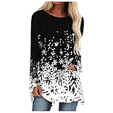 SHITOUJI Damen Shirt Tops Langarm Lose Tunika Tshirt Lustig Bedruckt Sommershirts Langarmshirt Bunt Blumen Motiv Top Bluse Oberteil T-S