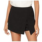 2 in 1 Damen Elastische Mini Rock Shorts Mädchen Strand Hosen Hot Dress Pants Kurzschlüsse Kurze Hosen Sommer Shorts High Waist Sport Leggings Sporthosen Hotpants Schlafhose (Schwarz, XL)