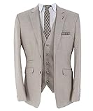 Herrenanzug aus Leinen, schmale Passform, 3-teilig, für formelle Anlässe, Business, Hochzeit, Abendessen, besondere Anlässe, beige, 44/52
