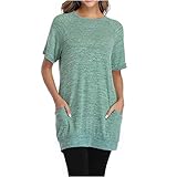 Damen Shirt Kurzarm Rundhals Sommer Basic Beiläufig Casual Streifen Tops Atmungsaktive Stretch Lose Women Oberteil lässige Bluse Hemd Vintage Retro Tunika (Dunkelblau,XL) (Dunkelblau,XL)