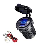 Thlevel USB Auto Ladegerät Schnellladung QC3.0 Dual Port 36W mit LED Digitalvoltmeter und Touch Schalter für 12V / 24V Fahrzeuge KFZ