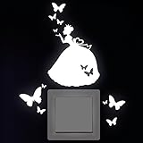 Wandtattoo Loft 'Prinzessin 10 x 11 cm mit 10 Schmetterlingen' Leuchtaufkleber für Steckdose, Lichtschalter oder die Wand/Leuchtsterne/ Kinderzimmer - Wandtattoo fluoreszierende leuchtende Sticker/