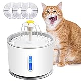 Verbesserte 2,4L Katzen Trinkbrunnen, Katzenbrunnen mit LED-Licht und Wasserstand Fenster, Automatisch intelligent Blumentrinkbrunnen mit Leise-Funktion für Katzen Hunde Haustiere, 3 Stück F