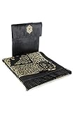 Muslimischer Gebetsteppich und Perlen mit eleganter Slub Stoff-Tasche | Janamaz | Sajjadah | Weiche islamischen Gebetsteppich | Islamische Geschenke | Gebet Teppich Matte, TAFT Stoff, Schw