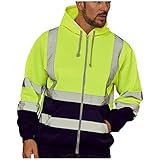 BUZHIDAO Herren Warnschutz Pilotenjacke Kapuzenpullover mit Sicherheits Reflexstreifen Leuchtend Warnjacke Arbeitsjacke Sicherheitsjacke Softshell-Jacke Feldjack