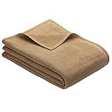 Ibena Porto Kuscheldecke 150x200 cm - Wolldecke camel einfarbig, pflegeleichte Baumwollmischung, kuschelig weich und angenehm w