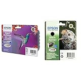Epson Original T0807 Tinte Kolibri (Stylus Photo R265 R360 R285 RX585 RX685 PX700W P50) Multipack 6-farbig & T0791 Tintenpatrone (Claria Photographic Ink, 1-er Pack) schw