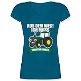 Landwirt Geschenk Bauer - Aus dem Weg ich muss Traktor Fahren grün/weiß - 3XL - Türkis - Traktor - XO1525 - Damen T-Shirt mit V