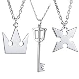 PPX 3 Stück Halskette Kingdom Hearts Sora Crown & Roxas Cross Halsketten,Birth by Sleep Halskette mit Schlüsselschwert Anhäng