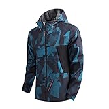 BIBOKAOKE Herren Camouflage Kapuzenjacke Übergangsjacke mit Kapuze Softshelljacke Reißverschluss Sportjacke Trekkingjacke Atmungsaktiv Kapuze Windjacke für Radfahren Outdoor Bergsteig