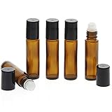 Braunglas Deostick 10ml, Kosmetex leere Roll-on-Flasche mit Deo-Roller zum Selbst befüllen, 5 Stück