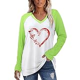T Shirt Damen Kurzarm Sommer Oberteile V-Ausschnitt Baumwoll BlusenShirt Tops(B6 - Green, X-Large)
