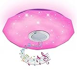 Badezimmer Musik Deckenleuchte Mit Bluetooth Lautsprecher 33Cm 36W RGB Dimmbar Party Deckenlampe,App & Fernbedienung,Diamond Sternenhimmel Lampenschirm Für Küche, S