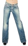 Miss Sixty Mania Damen Jeans mit geradem Bein Used-Look Denim (Dunkelblau) (W27)