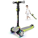 Yoleo Kinderroller, Tretroller mit LED Leuchtenden Räder, Kinder Scooter 4 Höhenverstellbare für Jungen & Mädchen von 3-12 Jahren, bis 75kg blasbar, g