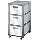 Rotho Country Rollcontainer mit 3 Schubladen in Rattan-Optik, Kunststoff (PP) BPA-frei, weiss, 3 x A4/18l (37,5 x 32,5 x 71,2 cm)