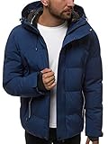 OZONEE Herren Winterjacke Jacke Winter Farbvarianten Warm Bomberjacke Steppjacke Wintermantel Kunstfell Daunenjacke Leichte Outdoor Puffer Jacket Gepolstert JS/J1901 DUNKELBLAU M