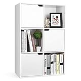 Bücherregal Raumteiler mit 6 Fächern 3 Türen Schrank Büroregal Regal Standregal für Wohnzimmer Büro Arbeitszimmer 60 x 29 x 90 cm weiß