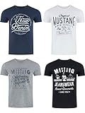 MUSTANG Herren T-Shirt 4er Pack Frontprint O-Neck Rundhalsausschnitt Kurzarm Regular Tee Shirt 100% Baumwolle Schwarz Weiß Grau Blau, Größe:XXL, Farbe:Farbmix (P7)