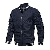 MAGCOMSEN Männer US Fliegerjacke Militär Blouson Kurz Mantel Leicht Herbst Freizeitjacke Herren Windbreaker Winterjacke College Baseballjacke mit Taschen Dunkelblau L