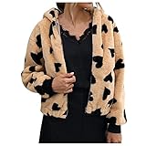 TTWOMEN Damen Langarm Revers Offene Front Strickjacke Mantel Winter Herz Fleece Warme Jacke Lässige Kapuze Reiß