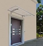 Defacto Vordach Überdachung Haustürvordach Polycarbonat-Solide klar Stahl verzinkt Pultbogenvordach Inkl. Montagematerial Klar+Grau 120x80cm [800