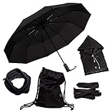 Regenschirm Sturmsicher + Tasche Wasserdicht + Poncho + Schlauchschal + H