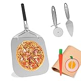 Pizzaschieber aus Aluminium, 30,5 x 35,6 cm, mit klappbarem Griff, leichtes Pizza-Drehschälen, Pizza-Spatel, Pizzaschneider und Tortenheber zum Backen von hausgemachtem Pizzabrot(1)