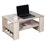 RICOO Couchtisch mit Stauraum 80 x 39 x 50 cm Wohnzimmer Beistell-Tisch Eiche Sonoma – WM090-ES