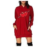 BIKETAFUWY Damen Hoodie Kleid Langarm Valentinstag Print Pulloverkleid Lang Sweatshirts Kleid Teenager Mädchen Minikleid Abendkleid Partykleid Kapuzenp