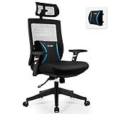 Aiidoits Bürostuhl, Ergonomischer Schreibtischstuhl, Einstellbare Lendenstütze, Höhenverstellbarer Armlehne Kopfstütze, Netzrückenlehne mit wippfunktion, Office Chair 150kg belastb