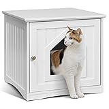 COSTWAY Katzenhaus Katzenklo, Kleintierhaus Katzentoilette Holz, Katzenschrank Haustier Haus Tierhaus, 51 x 49 x 47 cm (Weiß)