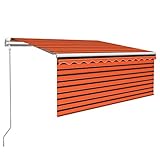 vidaXL Markise Automatisch mit Volant LED Windsensor Gelenkarmmarkise Sonnenmarkise Balkonmarkise Sonnenschutz Garten Terrasse Balkon 3,5x2,5m Orange B