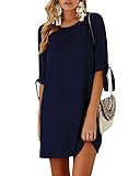 YOINS Sommerkleid Damen Kurz Tshirt Kleid Rundhals Kurzarm Minikleid Kleider Langes Shirt Lose Tunika mit Bowknot Ärmeln ,L,Aktualisierung-dunkelb