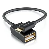 deleyCON 0,1m USB 2.0 OTG Adapter Kabel Nylon + Metallstecker - Micro USB auf USB A Buchse Datenkabel Smartphone & Tablet verbinden mit USB Stick - Schw