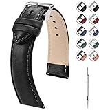 Fullmosa 22mm Uhrenarmband, Lederarmband Ersatzband,austauschbares Uhrenarmband für Herren Damen, 22mm Schwarz+Silberne S
