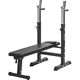 Movit® Hantelbank mit Verstellbarer Langhantelablage und Dip-Station, faltbar, schwarz, Heim-Trainingsgerät Home-Gy