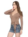 Maggie Tang Damen-Bluse, langärmlig, lässig, überkreuzt -  khaki -  Groß