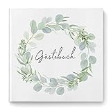 DeinWeddingshop Gästebuch zur Hochzeit - Hardcover Buch quadratisch - Hochzeitsgästebuch Hochzeitsalbum Hochzeitsbuch - Eucalyptus Green Love (mit Fragen)