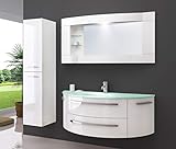 Oimex Cote Azur 120 cm Badmöbel mit LED Spiegelschrank und 1 Seitenschrank Hochglanz Weiß Badezimmer Set mit viel Stauraum Waschtisch Unterschrank Glas Waschbeck