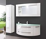 Oimex Cote Azur 120 cm Badmöbel mit LED Spiegelschrank und 1 Seitenschrank Hochglanz Weiß Badezimmer Set mit viel Stauraum Waschtisch Unterschrank Glas Waschbeck